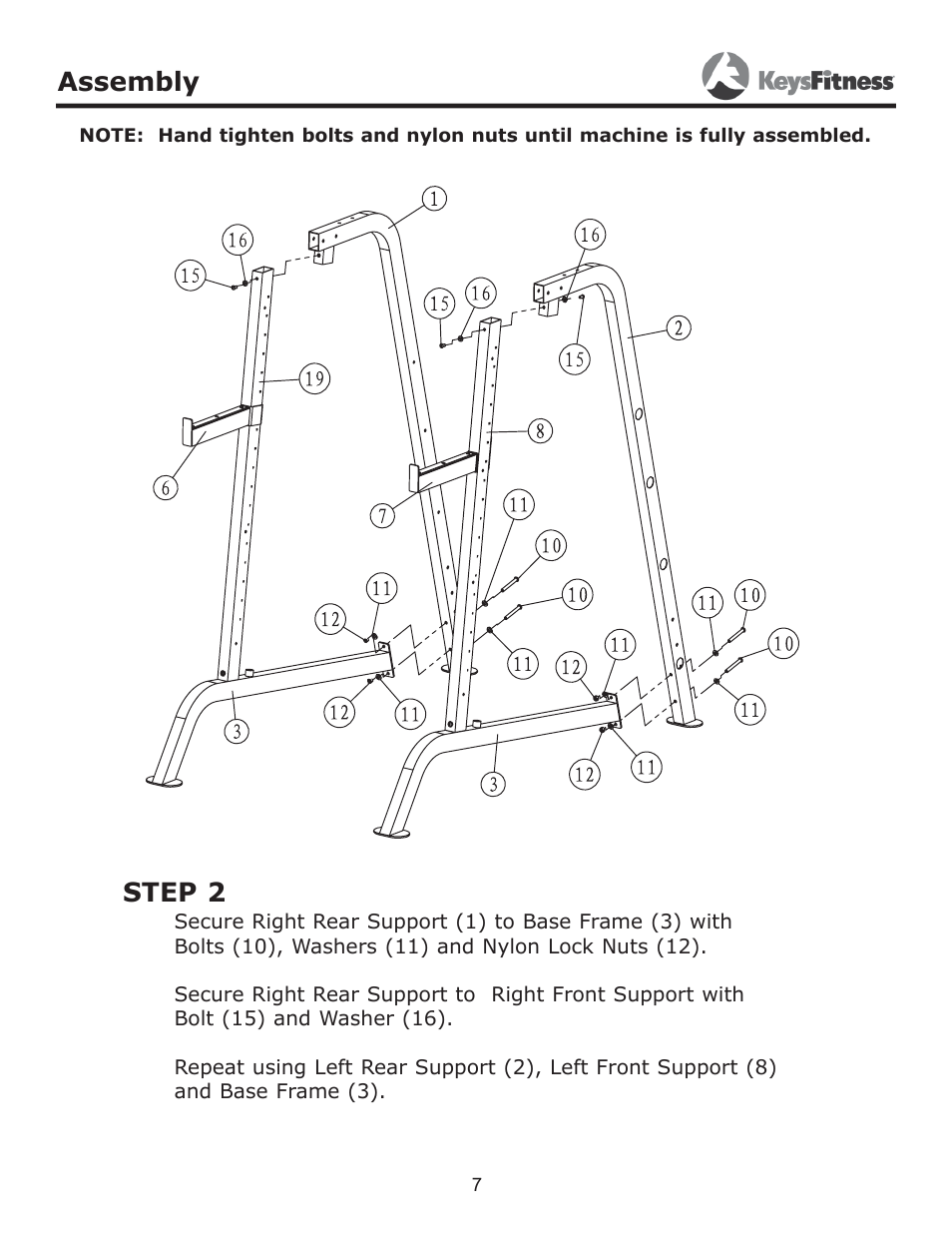 Step 2, Assembly | Keys Fitness KF-HC User Manual | Page 7 / 13