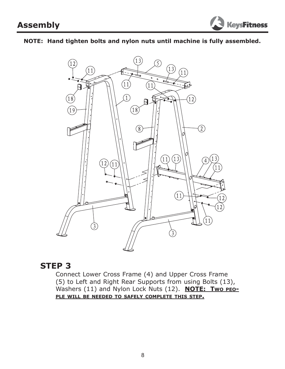 Step 3, Assembly | Keys Fitness KF-HC User Manual | Page 8 / 13