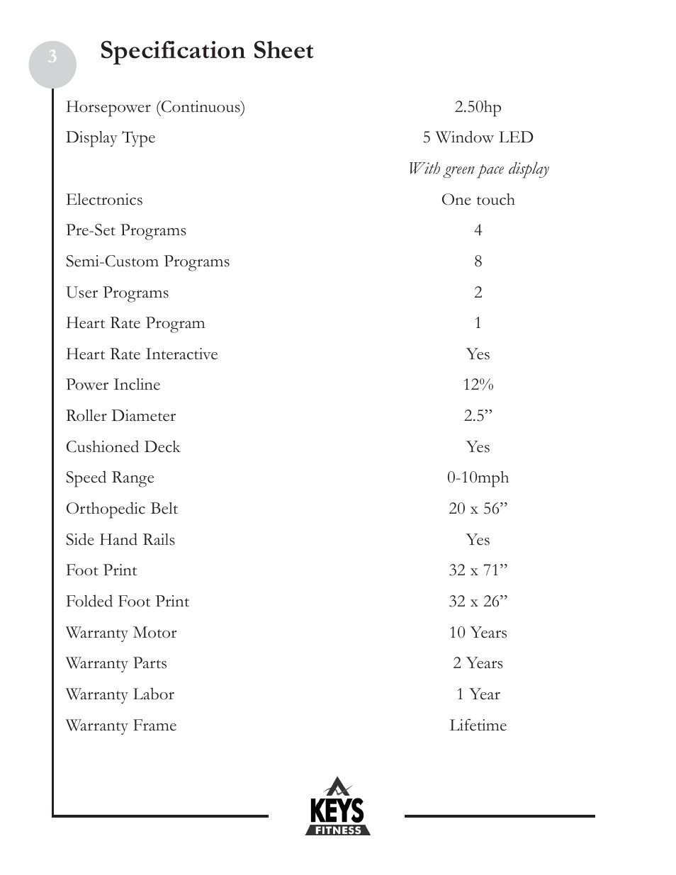 Specification sheet | Keys Fitness Health Trainer 800HR HT800HR User Manual | Page 3 / 19