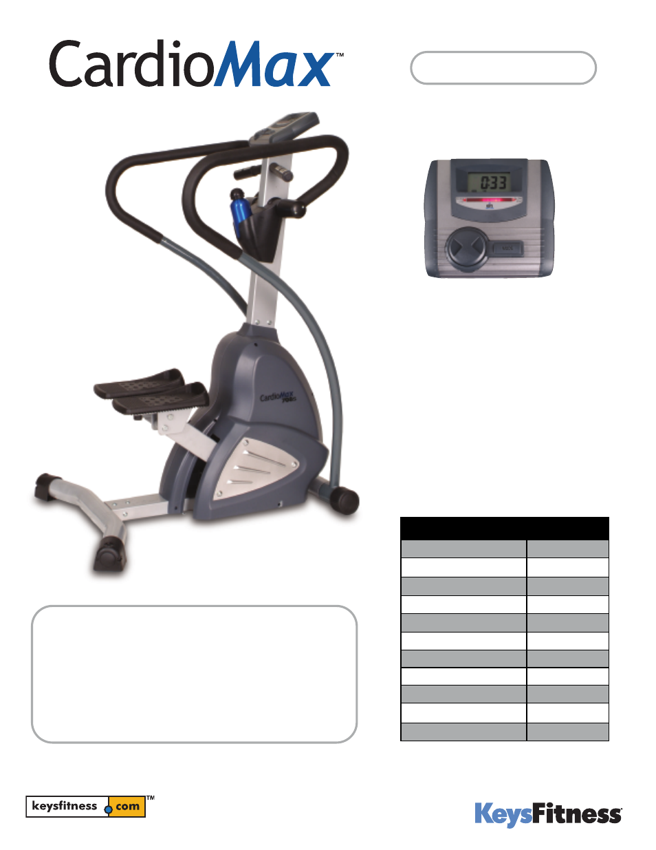 Keys Fitness CardioMax 708S User Manual | 1 page