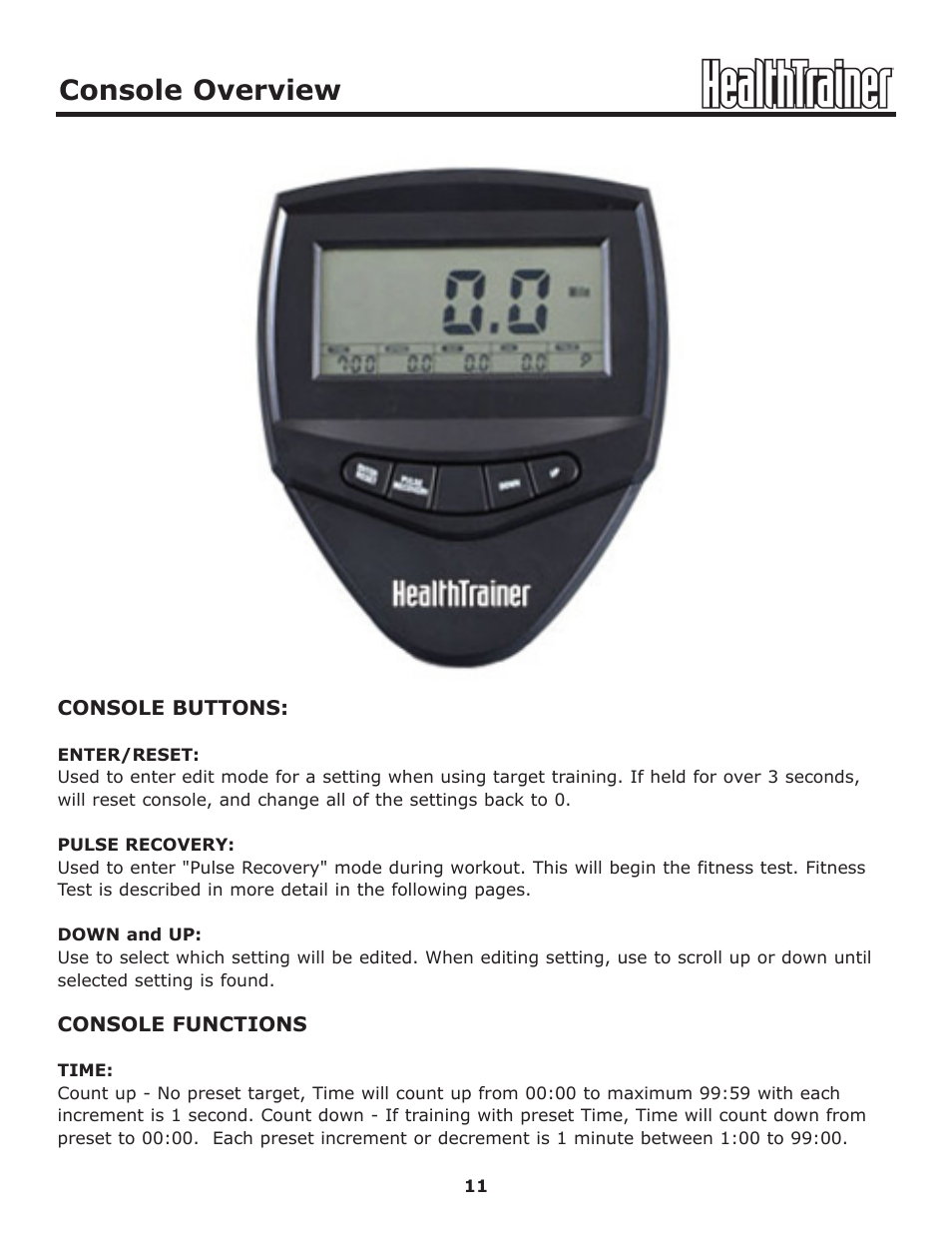 Console overview | Keys Fitness HT440R User Manual | Page 11 / 21