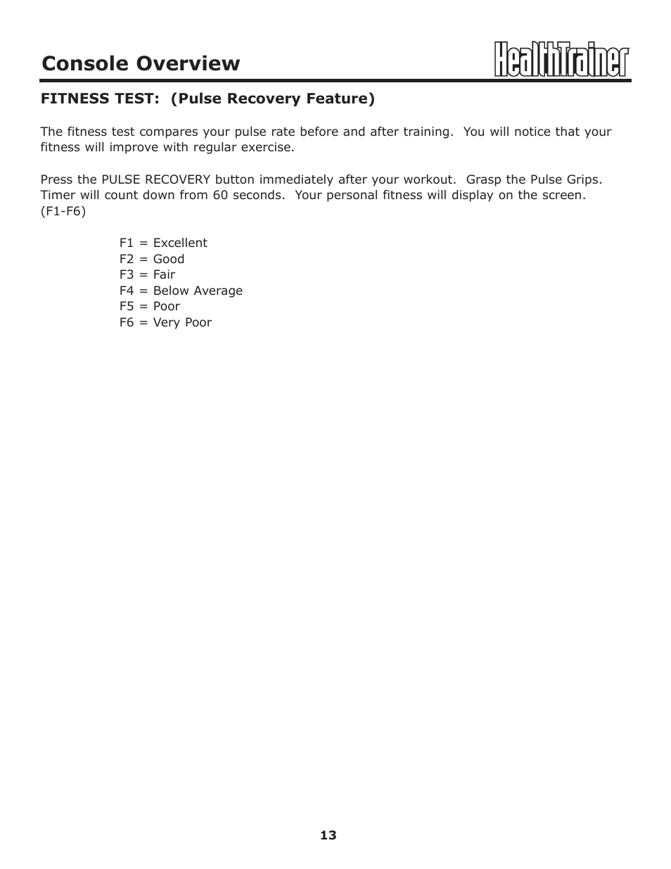 Console overview | Keys Fitness HT440R User Manual | Page 13 / 21