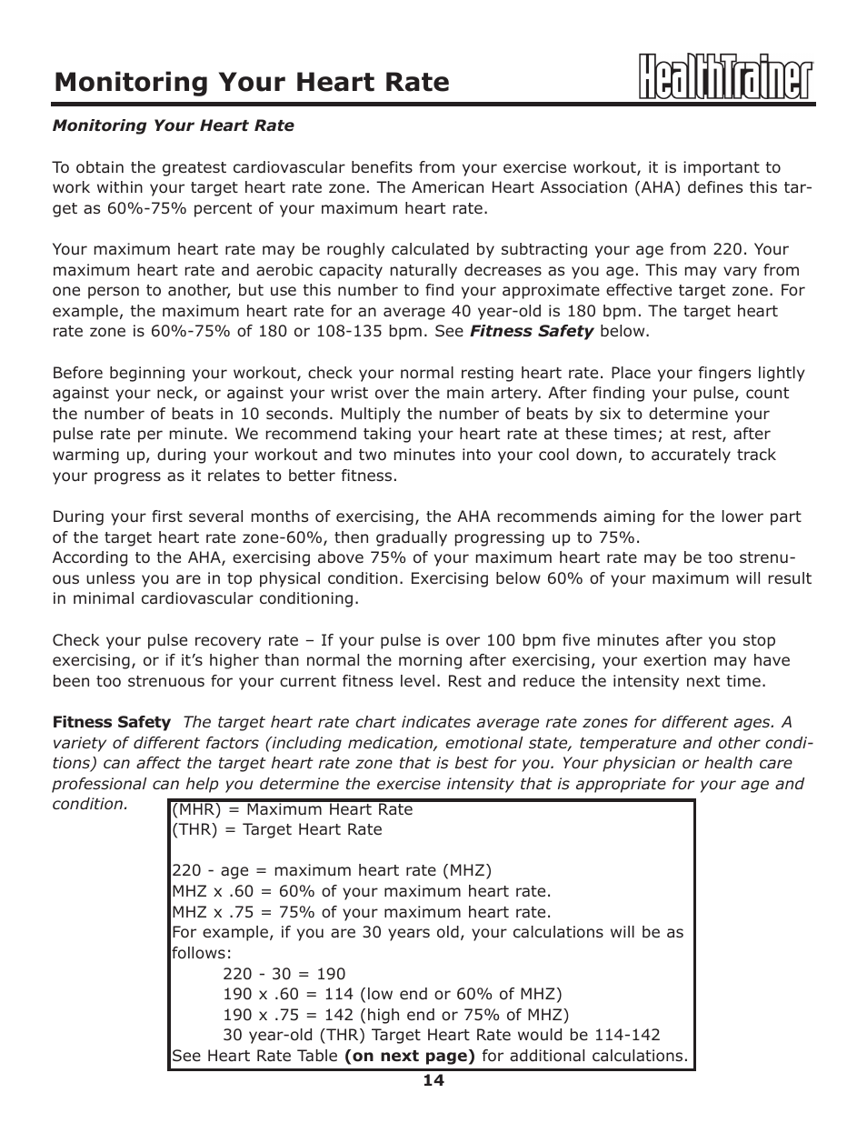 Monitoring your heart rate | Keys Fitness HT440R User Manual | Page 14 / 21