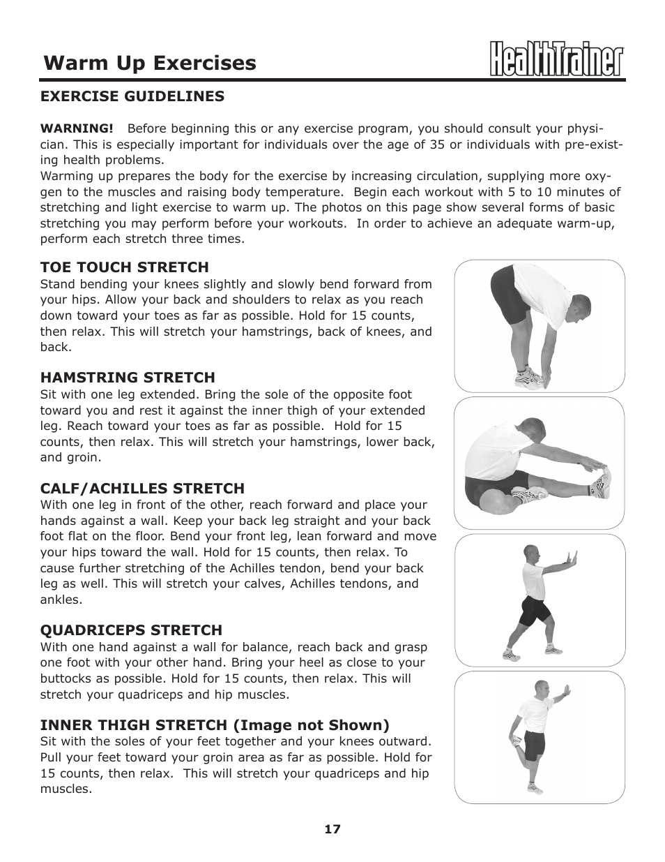 Warm up exercises | Keys Fitness HT440R User Manual | Page 17 / 21