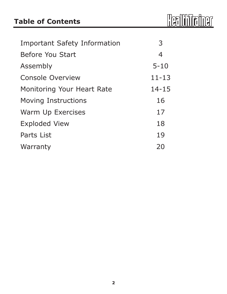Keys Fitness HT440R User Manual | Page 2 / 21