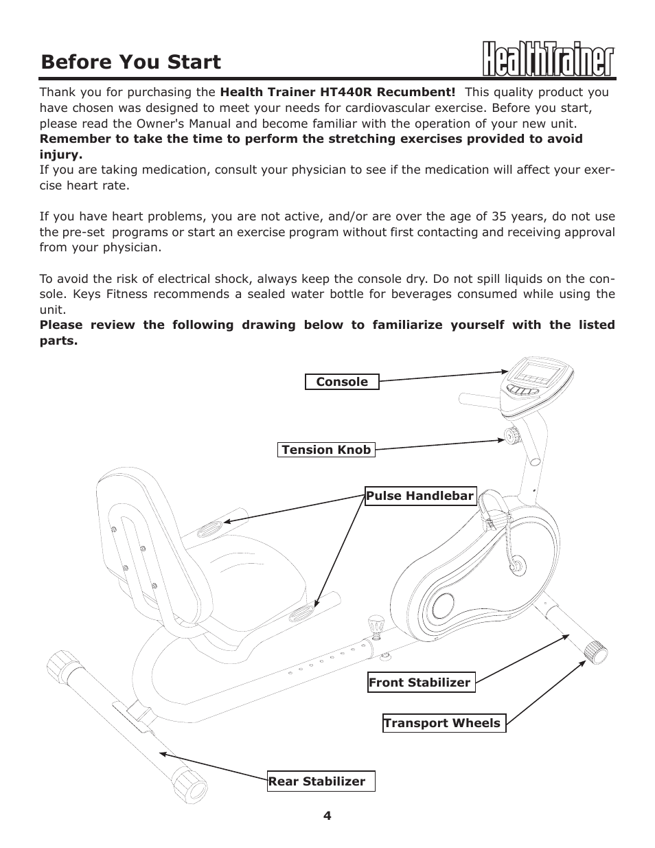 Before you start | Keys Fitness HT440R User Manual | Page 4 / 21