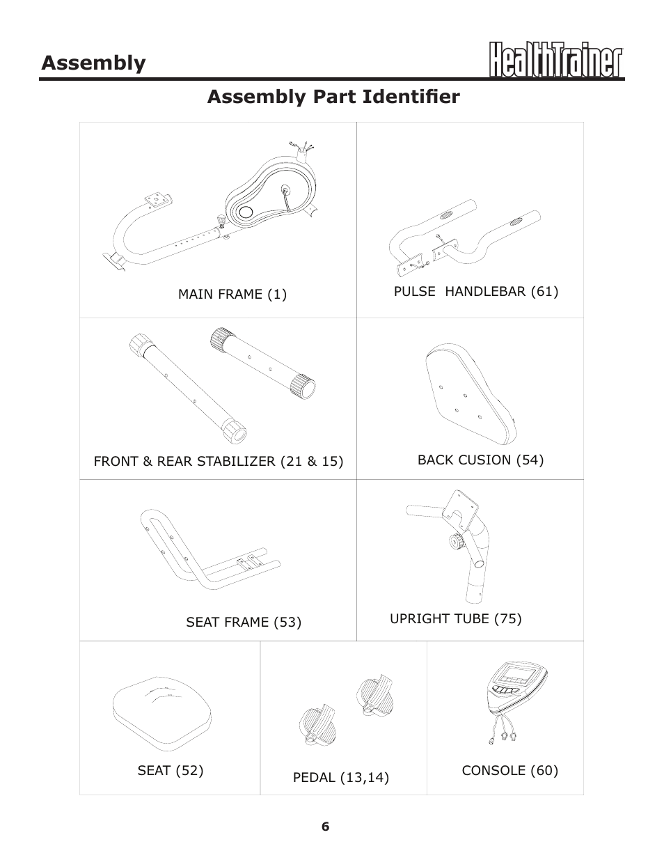 Assembly, Assembly part identifier | Keys Fitness HT440R User Manual | Page 6 / 21