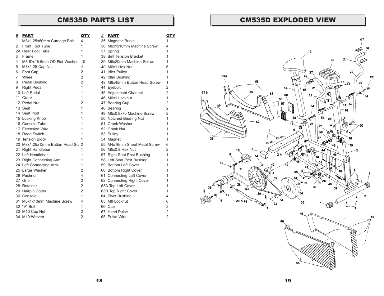 Cm535d exploded view, Cm535d parts list | Keys Fitness Dual Action Bike CardioMax 535 User Manual | Page 11 / 12