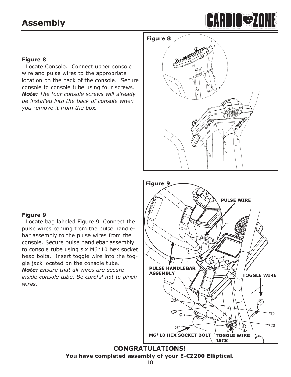 Assembly | Keys Fitness CARDIOZONE E-CZ200 User Manual | Page 10 / 28