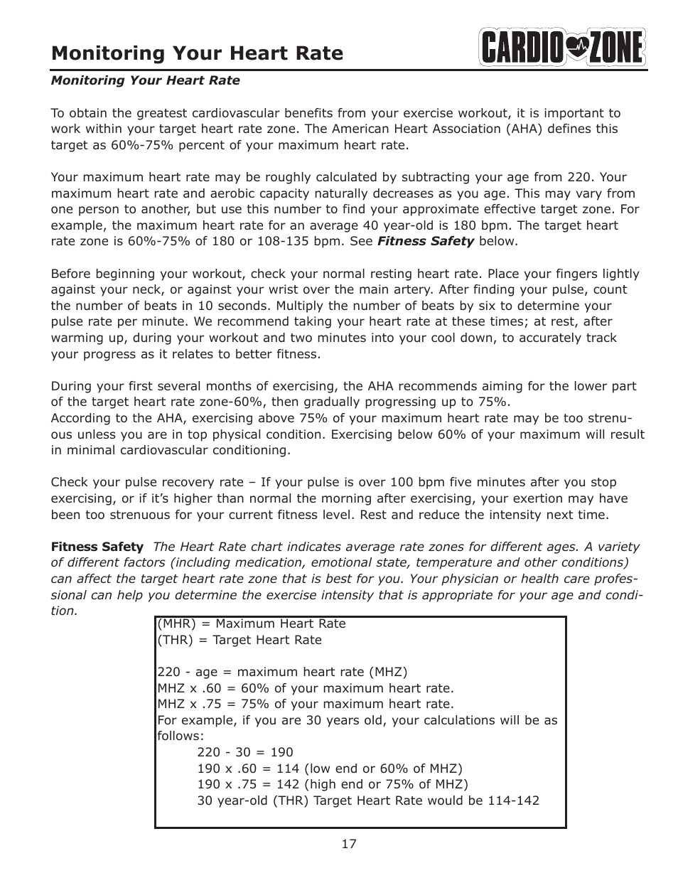 Monitoring your heart rate | Keys Fitness CARDIOZONE E-CZ200 User Manual | Page 17 / 28