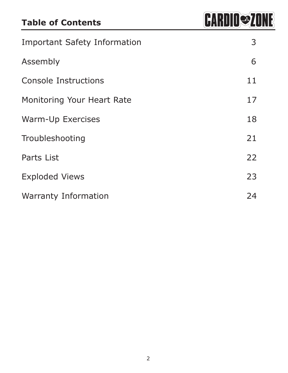 Keys Fitness CARDIOZONE E-CZ200 User Manual | Page 2 / 28