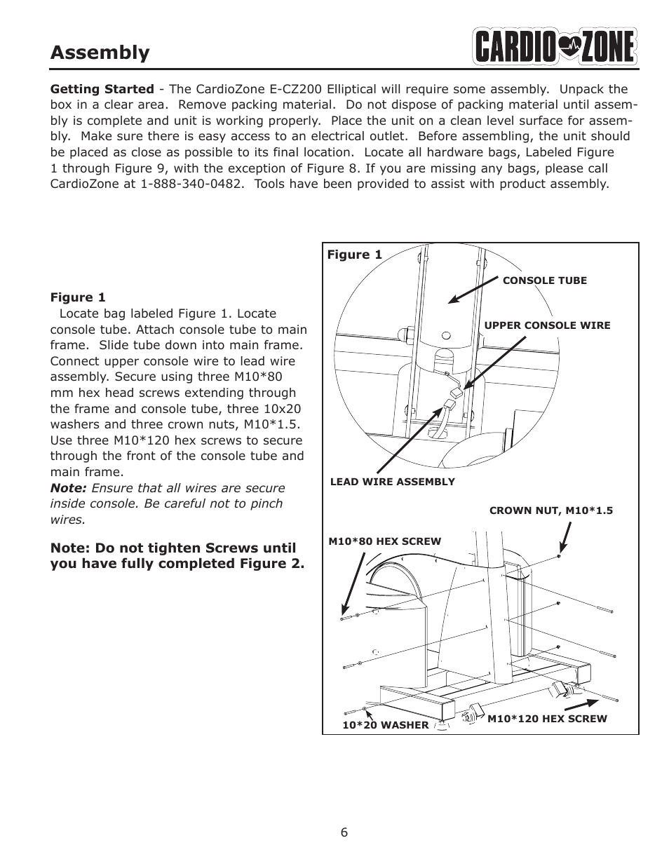 Assembly | Keys Fitness CARDIOZONE E-CZ200 User Manual | Page 6 / 28