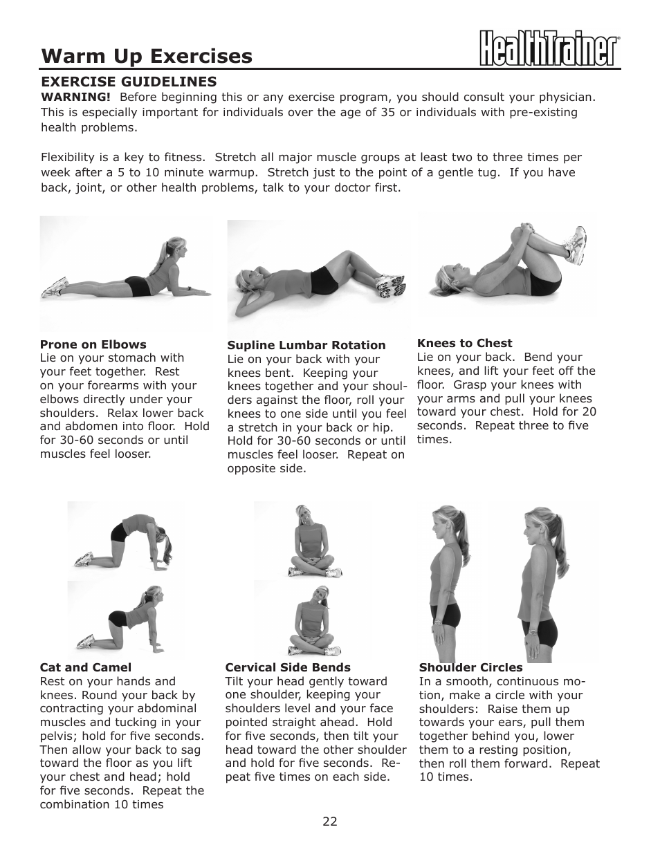 Warm up exercises | Keys Fitness HealthTrainer HT-760T User Manual | Page 22 / 35