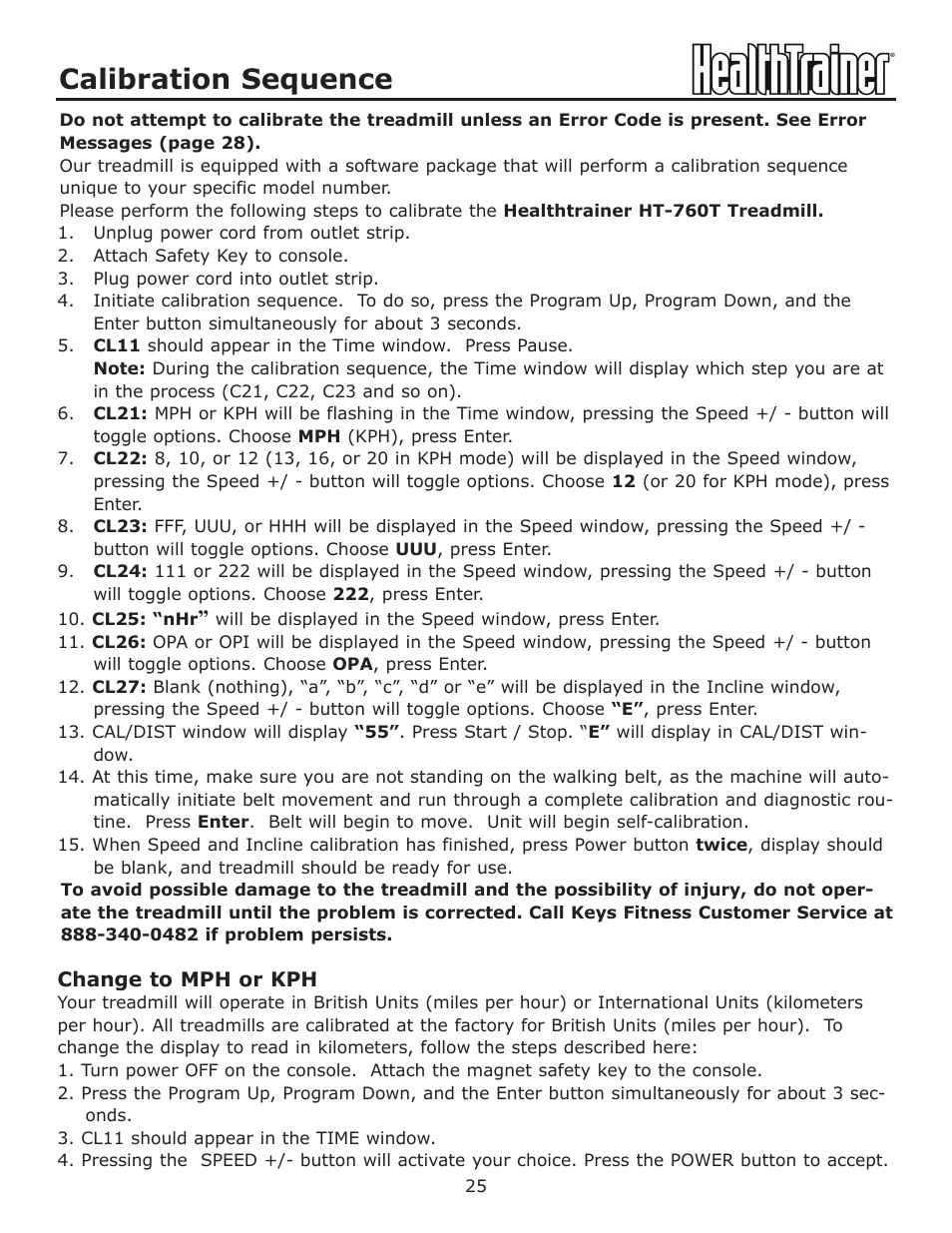 Calibration sequence | Keys Fitness HealthTrainer HT-760T User Manual | Page 25 / 35