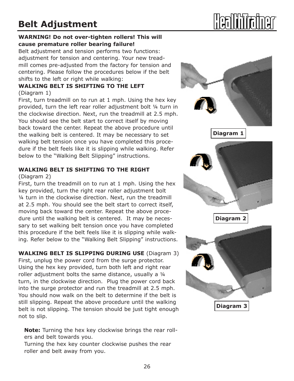 Belt adjustment | Keys Fitness HealthTrainer HT-760T User Manual | Page 26 / 35