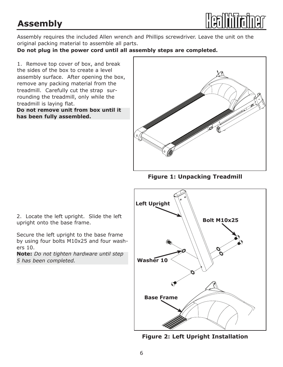 Assembly | Keys Fitness HealthTrainer HT-760T User Manual | Page 6 / 35