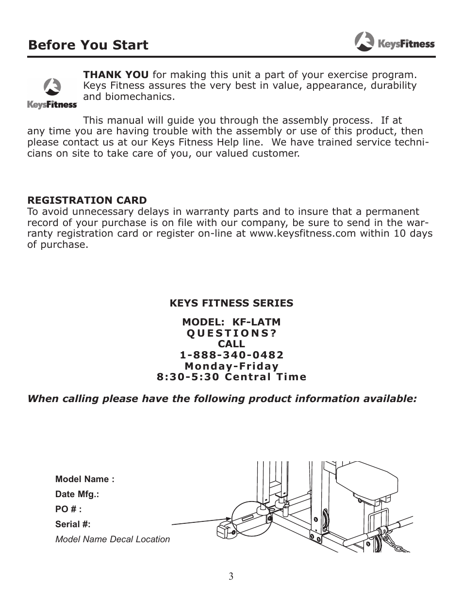 Before you start | Keys Fitness KF-LATM User Manual | Page 3 / 13