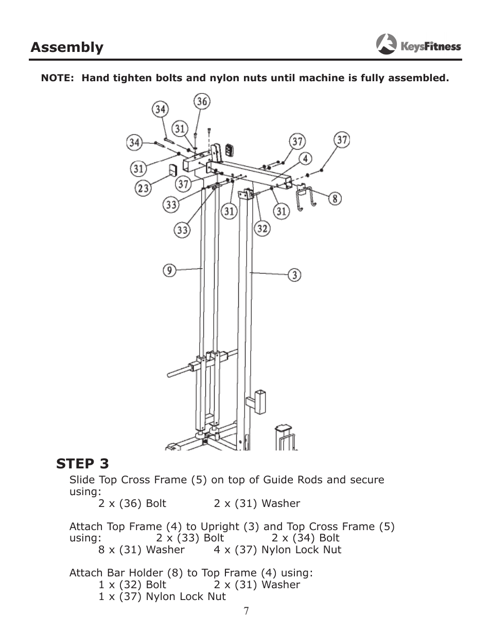 Step 3, Assembly | Keys Fitness KF-LATM User Manual | Page 7 / 13