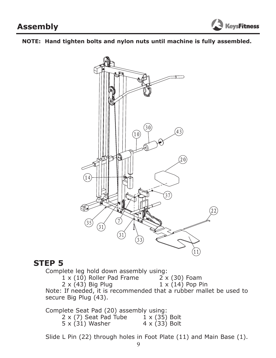 Step 5, Assembly | Keys Fitness KF-LATM User Manual | Page 9 / 13