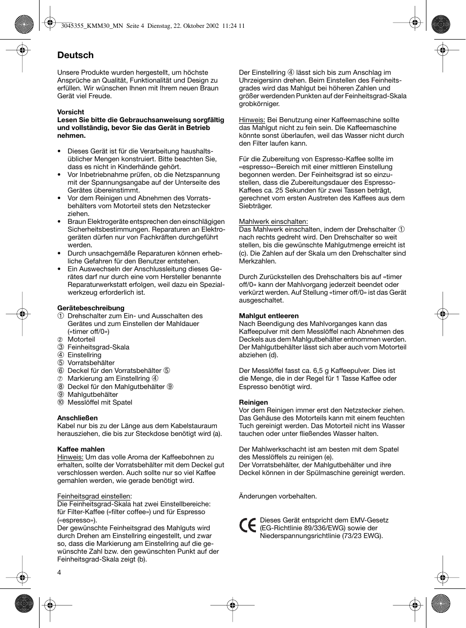 Deutsch | Braun KMM 30 User Manual | Page 4 / 24