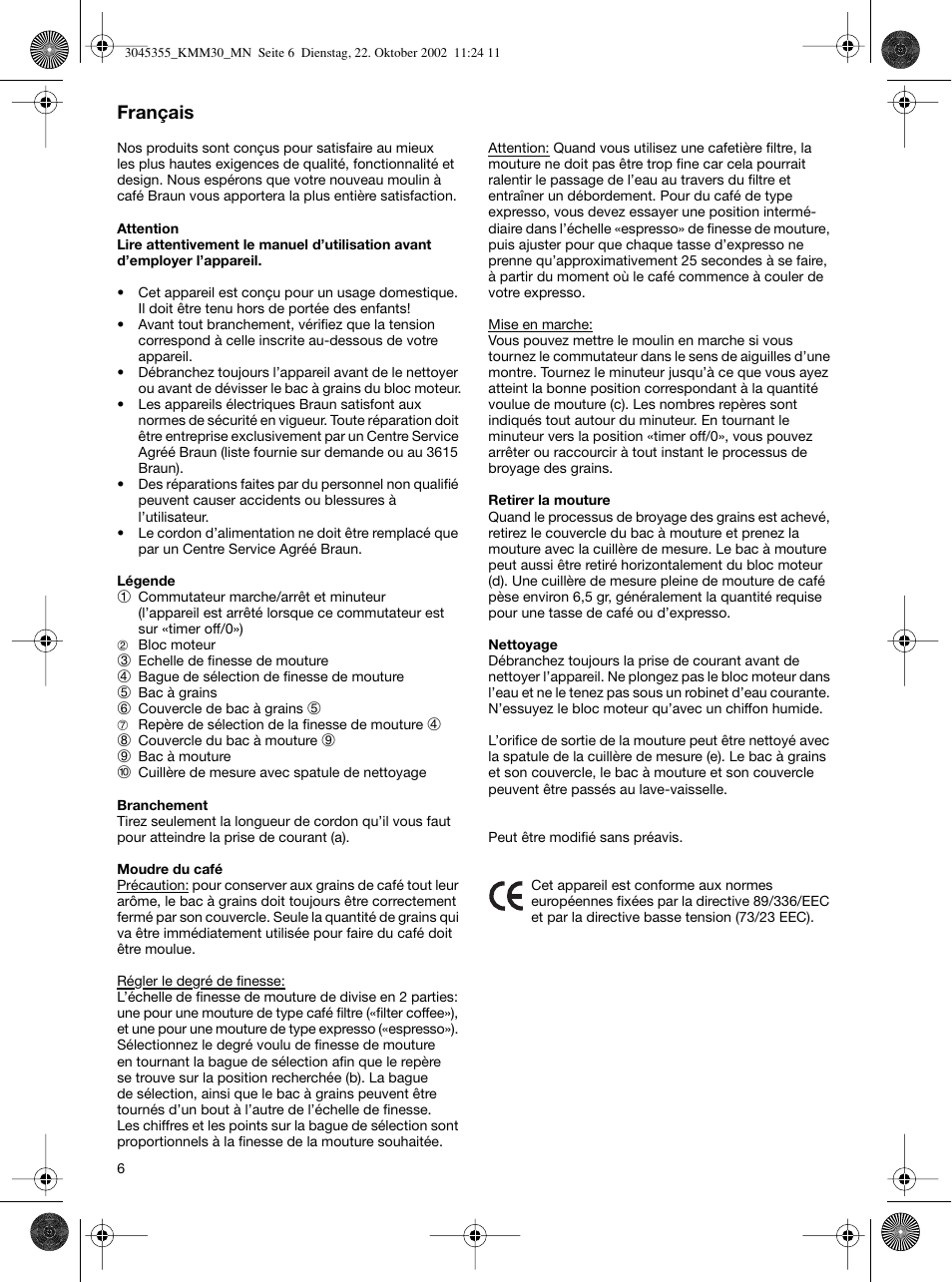 Français | Braun KMM 30 User Manual | Page 6 / 24