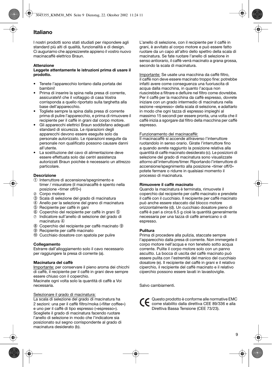Italiano | Braun KMM 30 User Manual | Page 9 / 24
