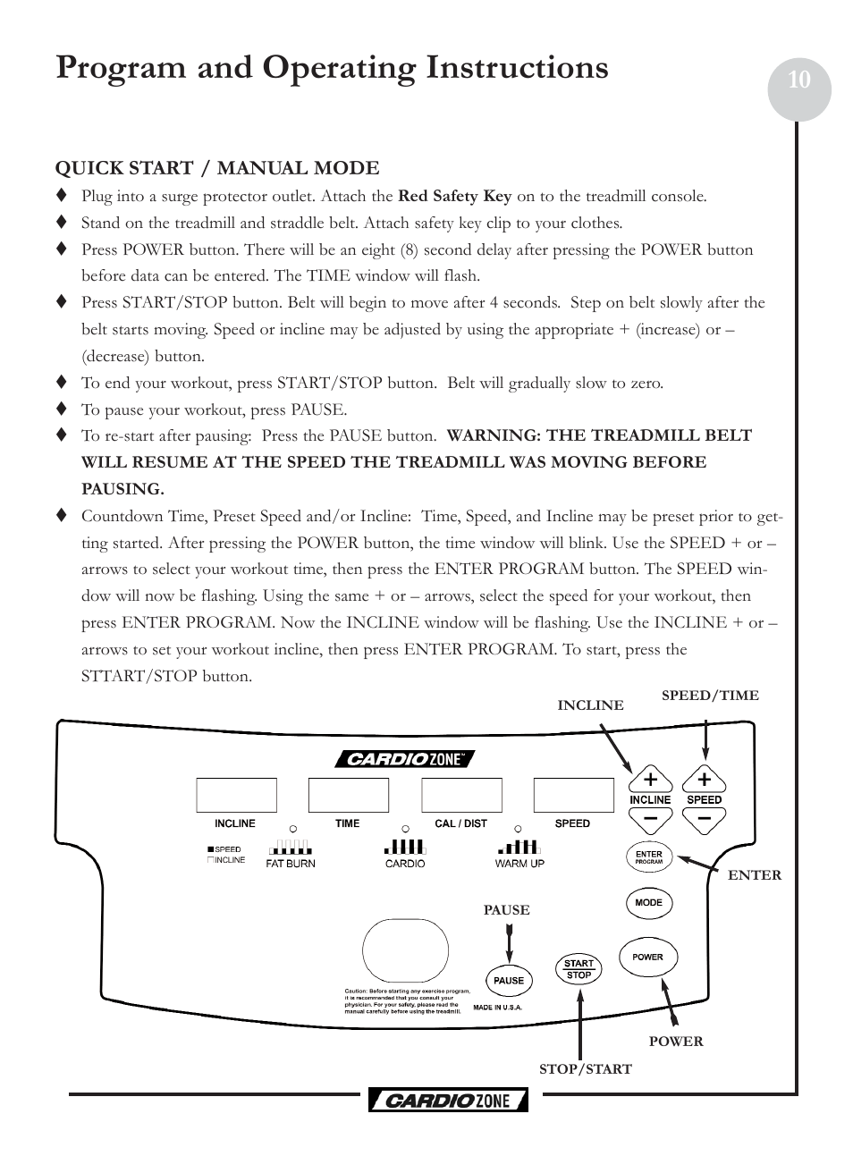 Program and operating instructions | Keys Fitness CardioZone CZ PRO User Manual | Page 10 / 20