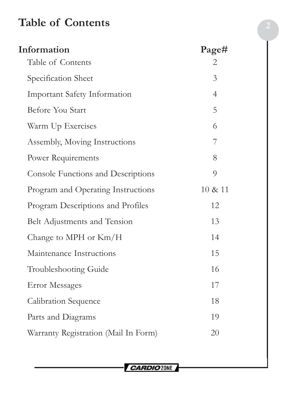 Keys Fitness CardioZone CZ PRO User Manual | Page 2 / 20