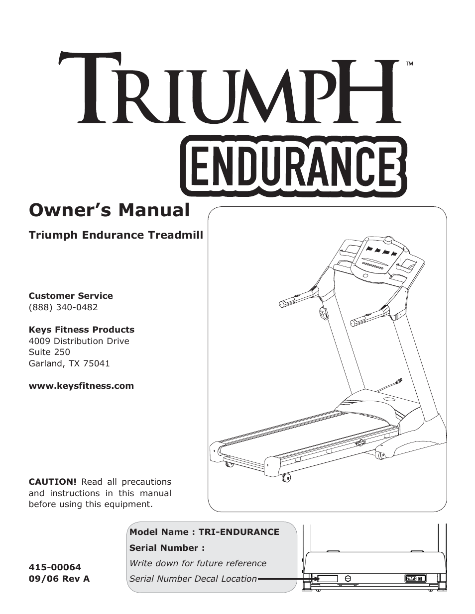 Keys Fitness Treadmill TRI-ENDURANCE User Manual | 29 pages