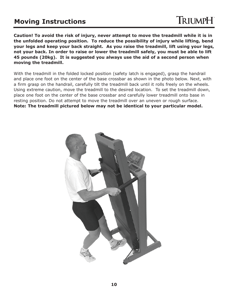 Moving instructions | Keys Fitness Treadmill TRI-ENDURANCE User Manual | Page 10 / 29