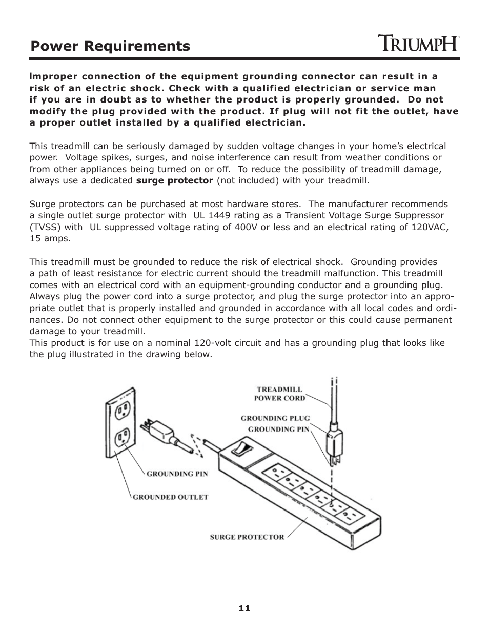 Power requirements | Keys Fitness Treadmill TRI-ENDURANCE User Manual | Page 11 / 29