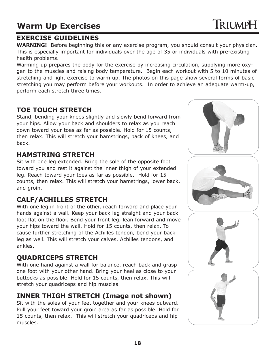 Warm up exercises | Keys Fitness Treadmill TRI-ENDURANCE User Manual | Page 18 / 29