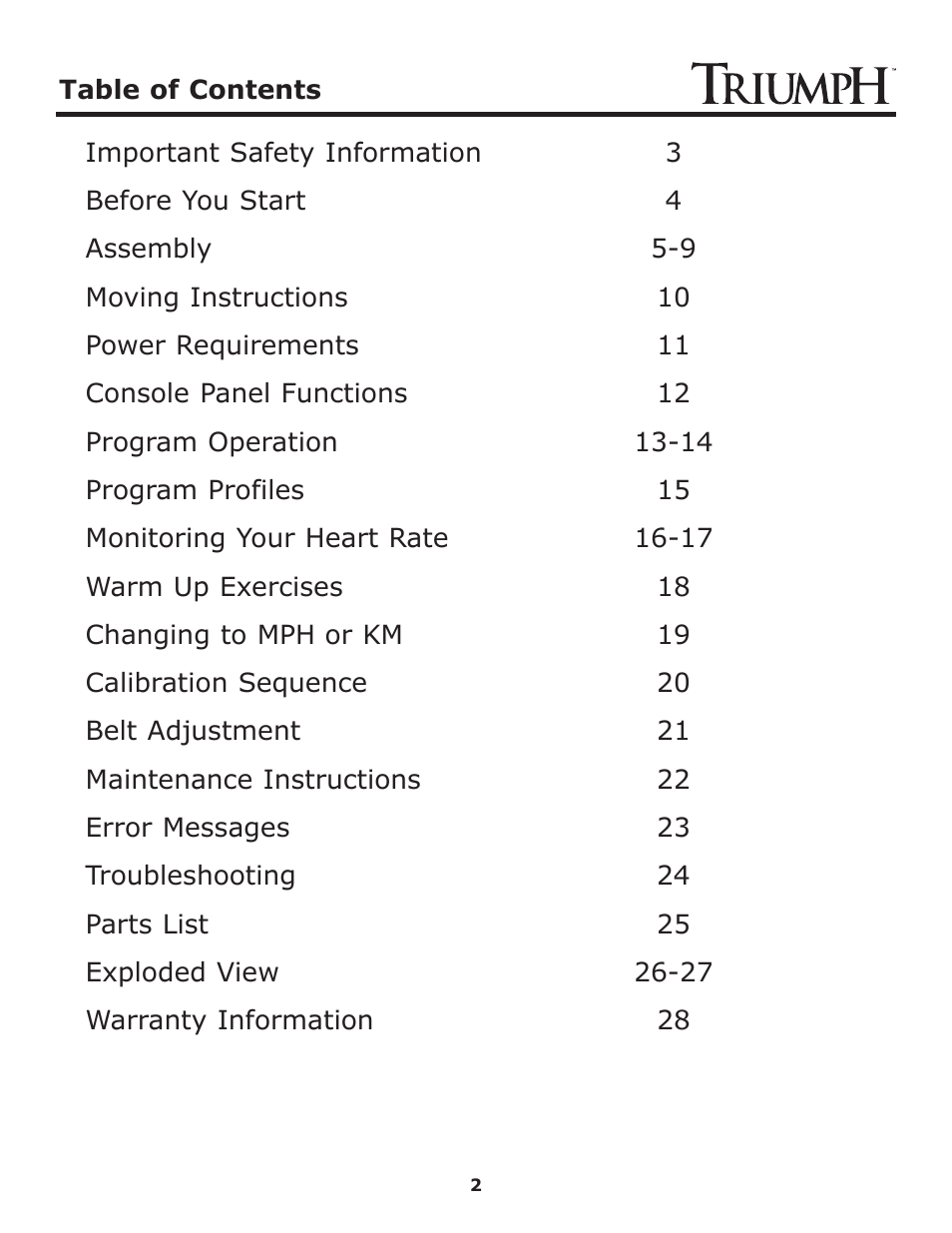 Keys Fitness Treadmill TRI-ENDURANCE User Manual | Page 2 / 29