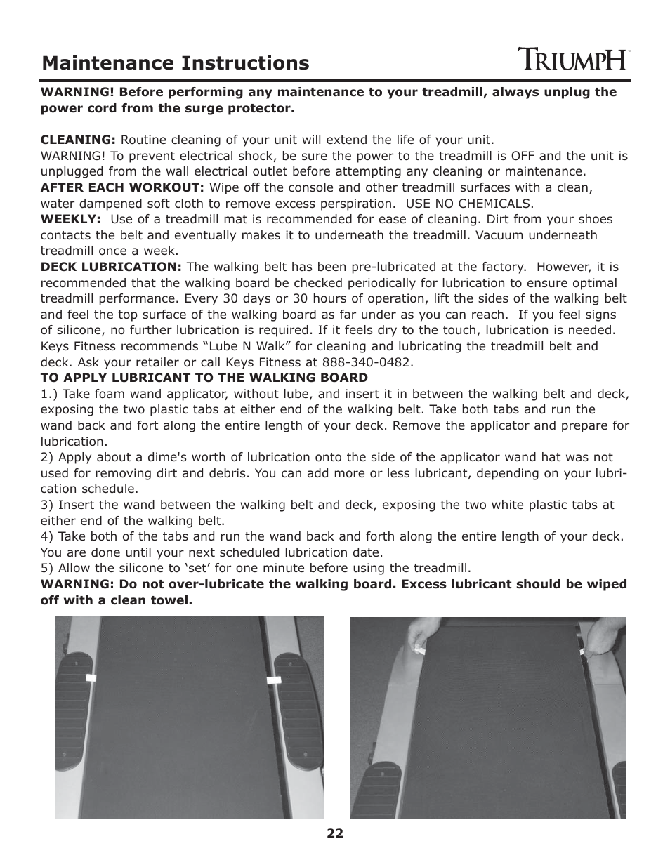 Maintenance instructions | Keys Fitness Treadmill TRI-ENDURANCE User Manual | Page 22 / 29