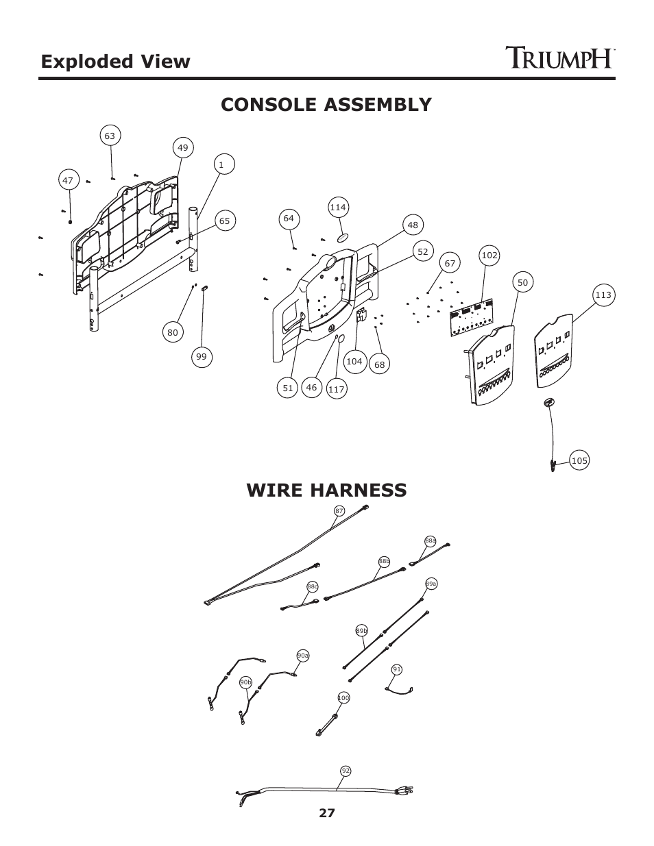 Exploded view, Console assembly wire harness | Keys Fitness Treadmill TRI-ENDURANCE User Manual | Page 27 / 29