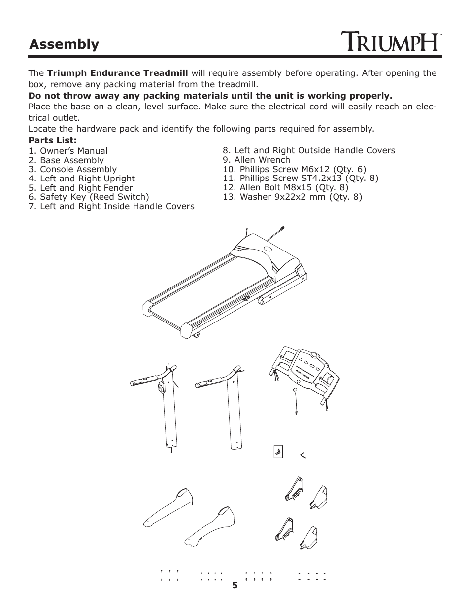 Assembly | Keys Fitness Treadmill TRI-ENDURANCE User Manual | Page 5 / 29