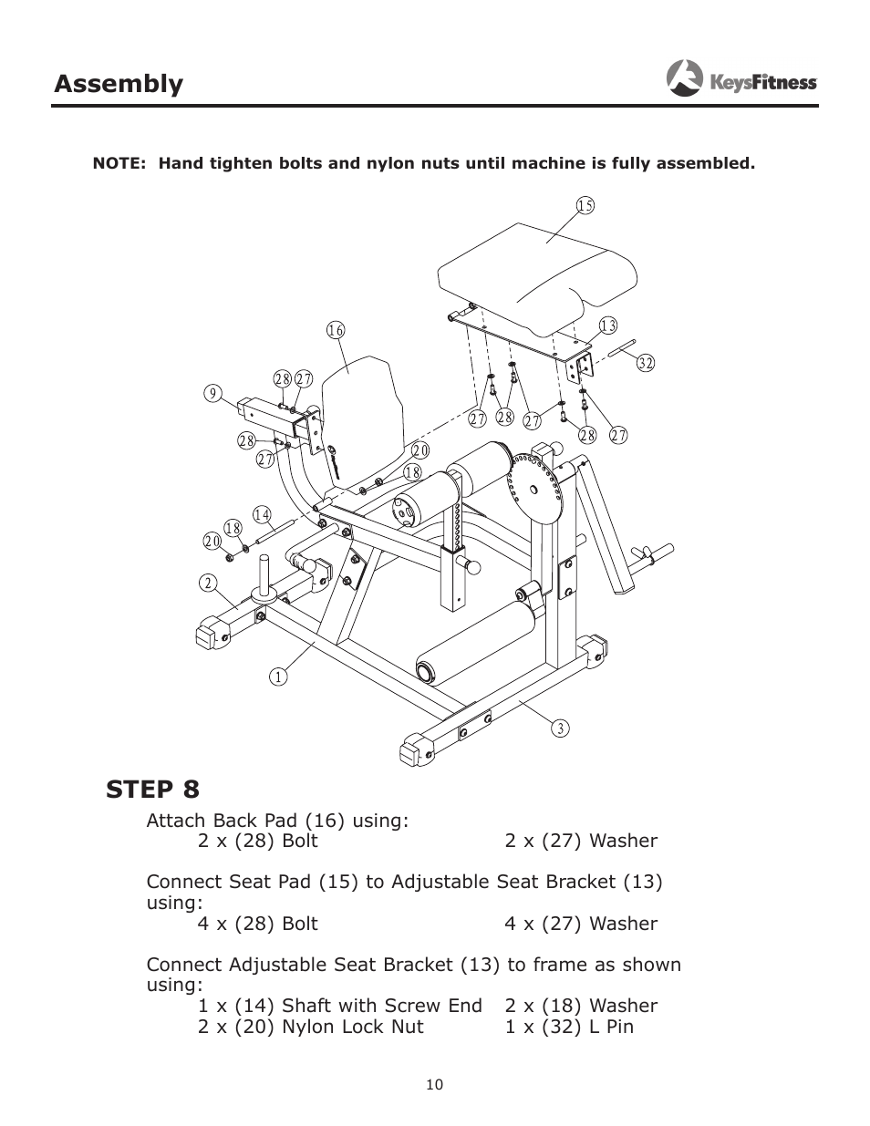 Step 8, Assembly | Keys Fitness Leg Machine KF-LEGM User Manual | Page 10 / 14