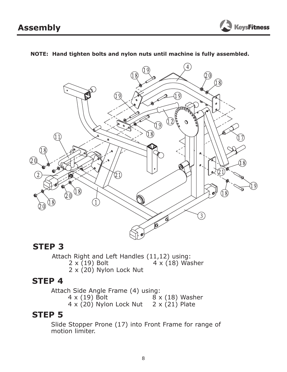 Step 3 - 5, Step 3, Step 4 | Step 5, Assembly | Keys Fitness Leg Machine KF-LEGM User Manual | Page 8 / 14