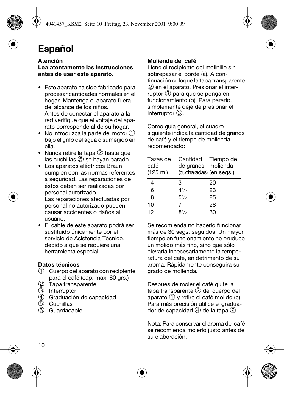 Español | Braun KSM 2 User Manual | Page 10 / 46