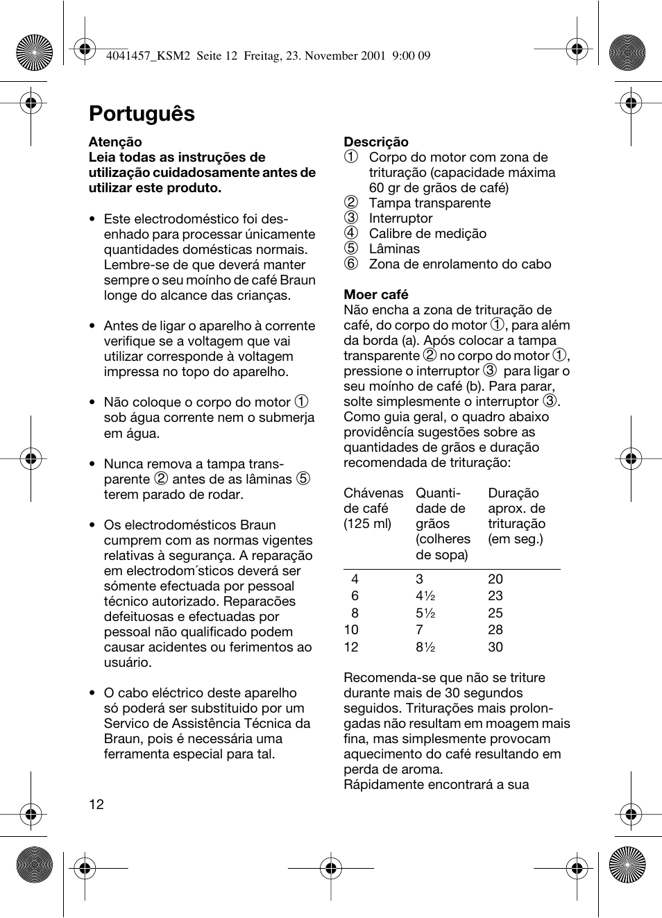 Português | Braun KSM 2 User Manual | Page 12 / 46