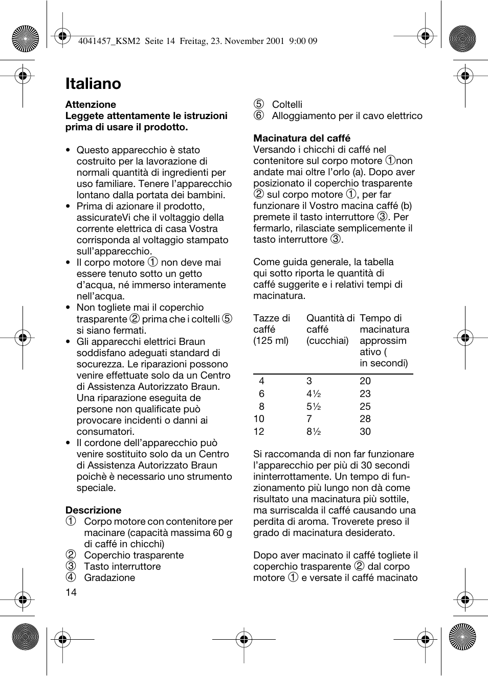 Italiano | Braun KSM 2 User Manual | Page 14 / 46