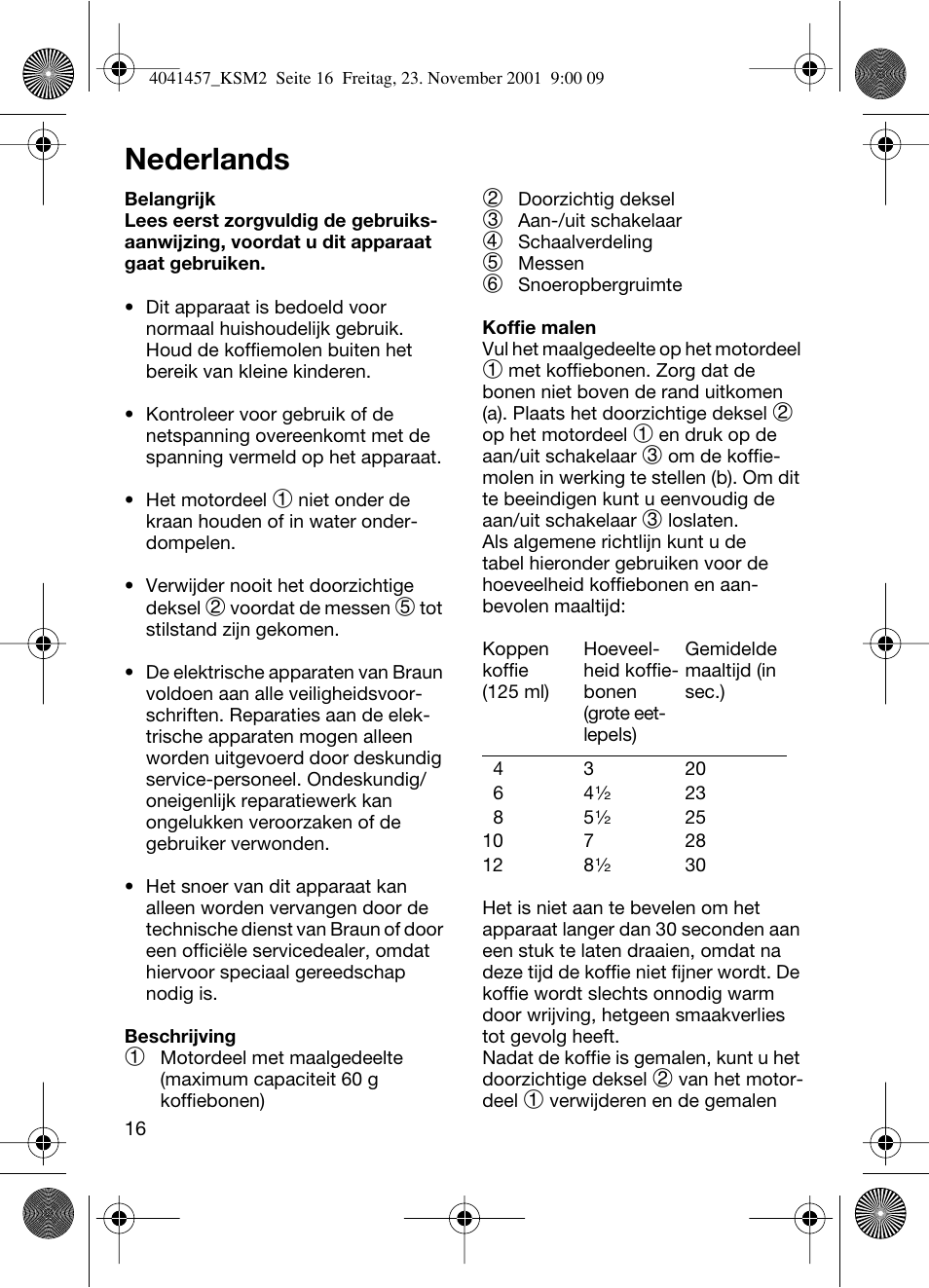 Nederlands | Braun KSM 2 User Manual | Page 16 / 46