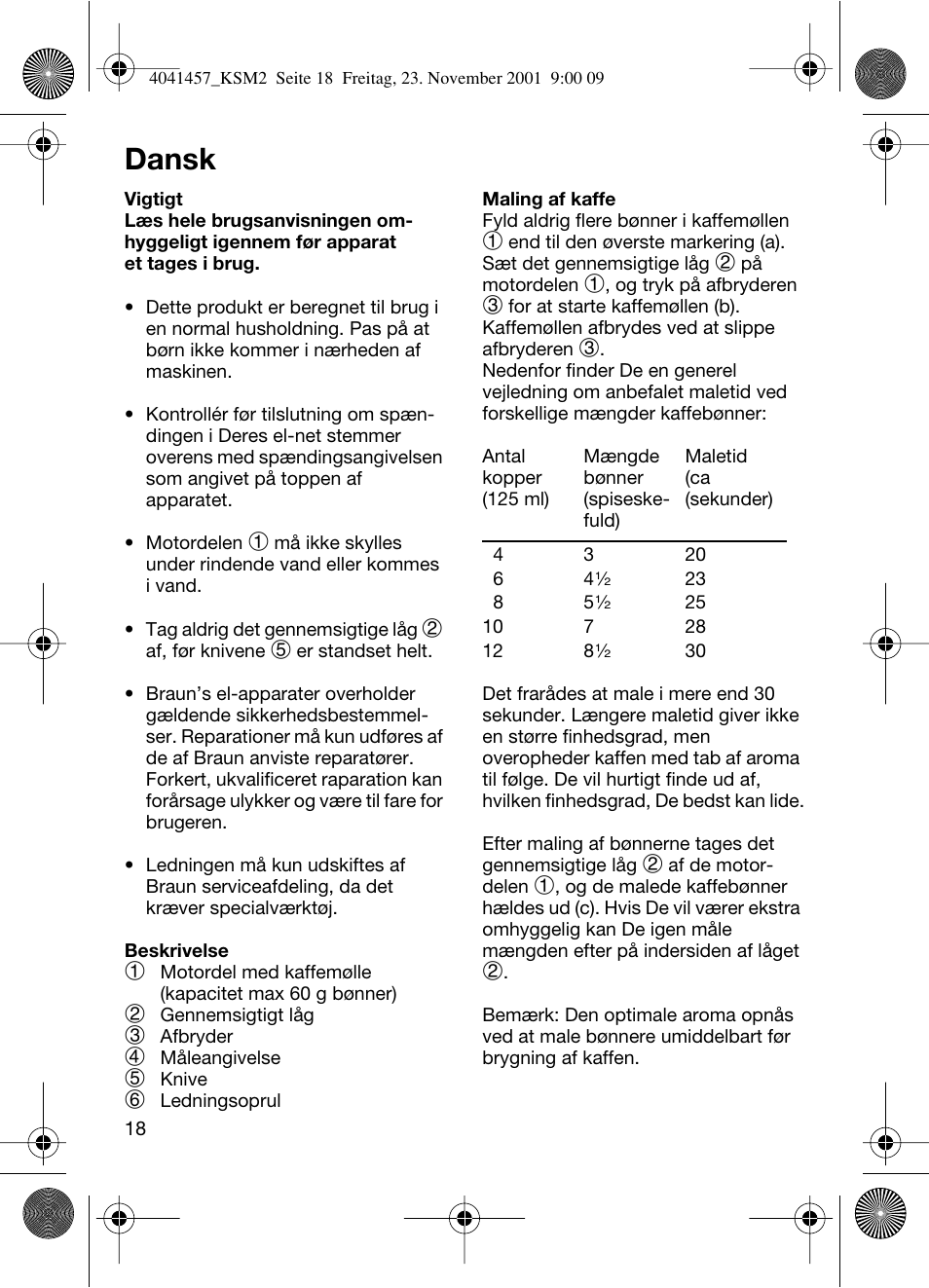 Dansk | Braun KSM 2 User Manual | Page 18 / 46