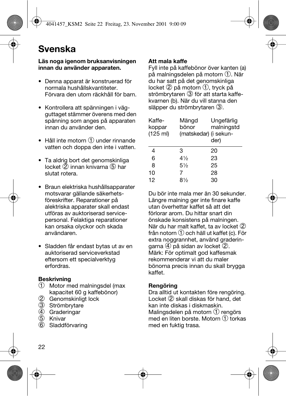 Svenska | Braun KSM 2 User Manual | Page 22 / 46