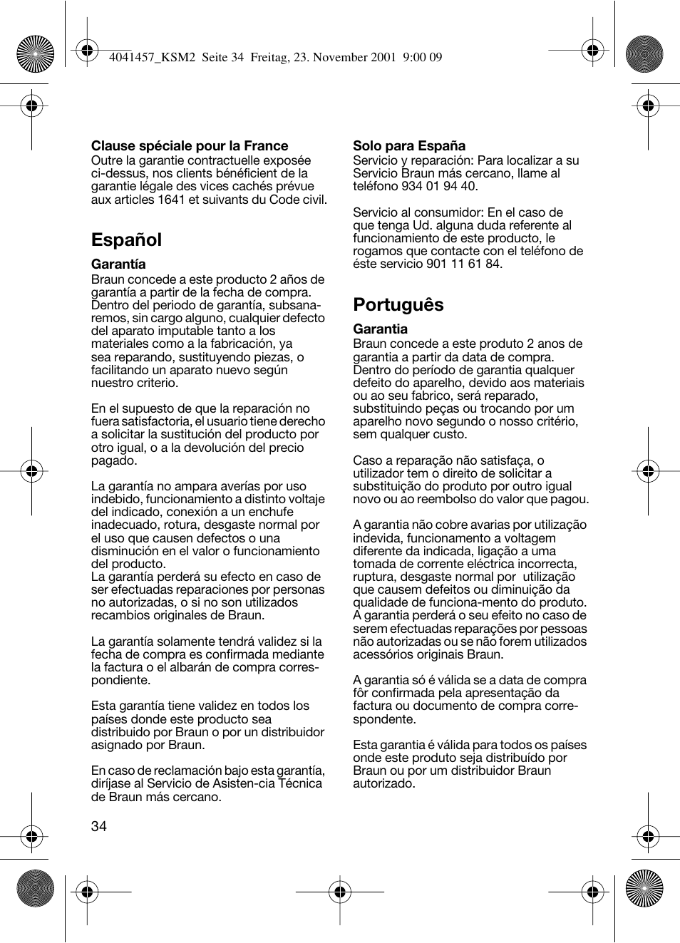 Español, Português | Braun KSM 2 User Manual | Page 34 / 46