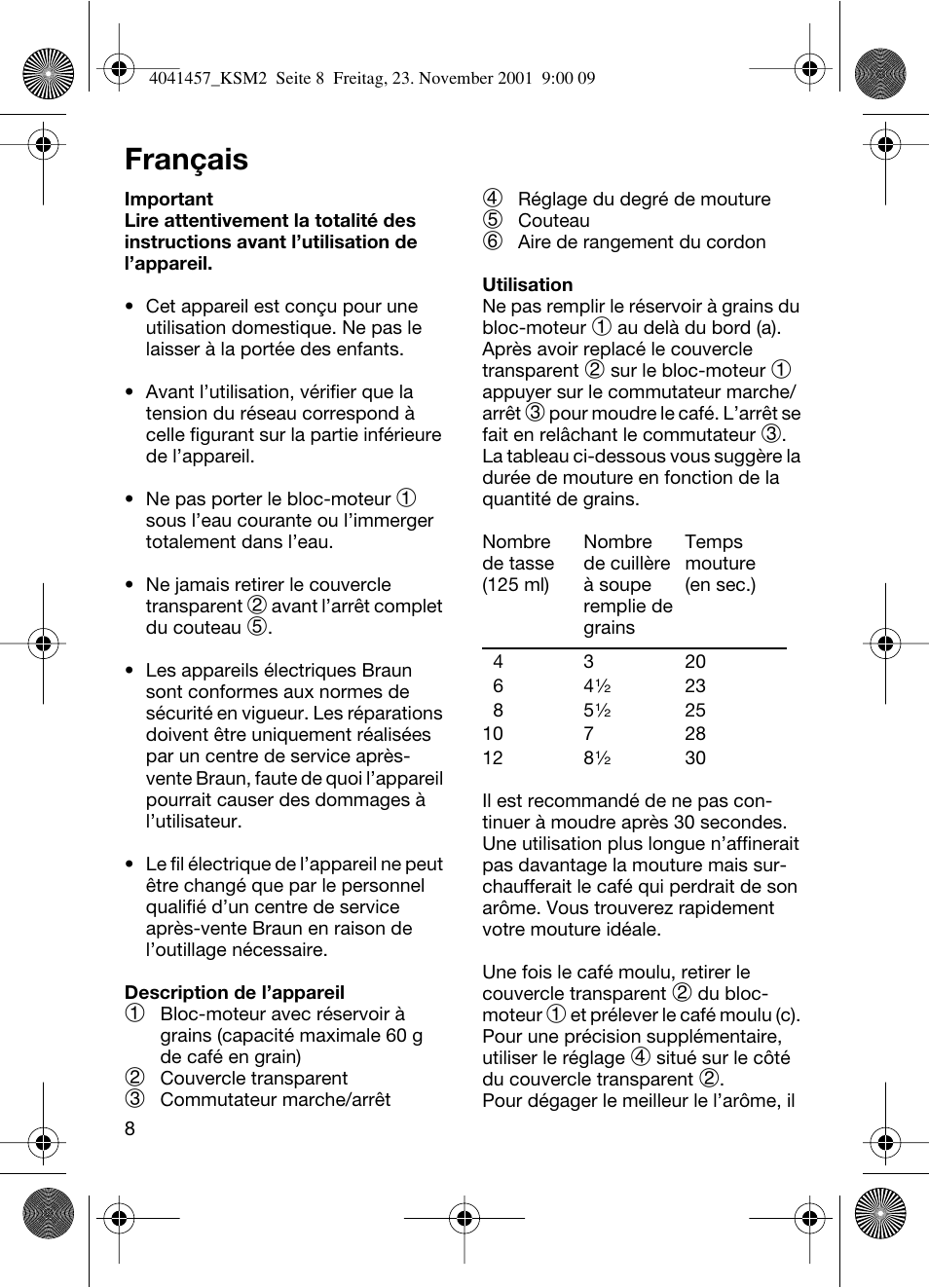 Français | Braun KSM 2 User Manual | Page 8 / 46
