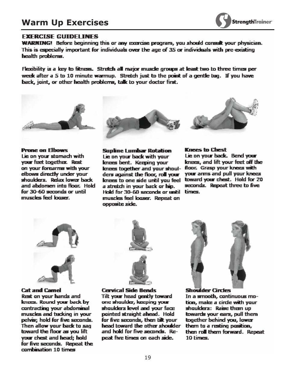 Warm up exercises | Keys Fitness ST-IB User Manual | Page 19 / 28
