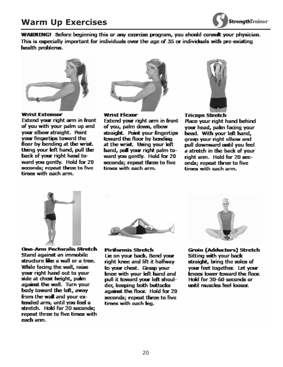 Warm up exercises | Keys Fitness ST-IB User Manual | Page 20 / 28