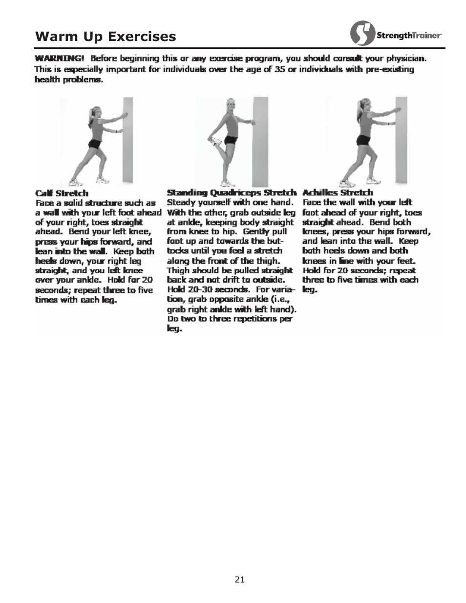 Warm up exercises | Keys Fitness ST-IB User Manual | Page 21 / 28