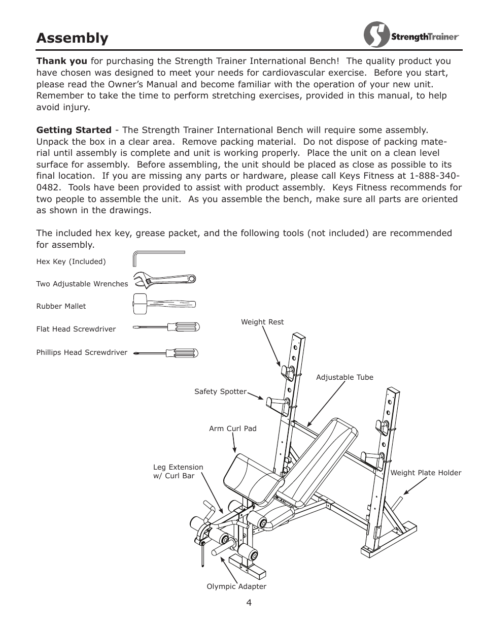Assembly | Keys Fitness ST-IB User Manual | Page 4 / 28